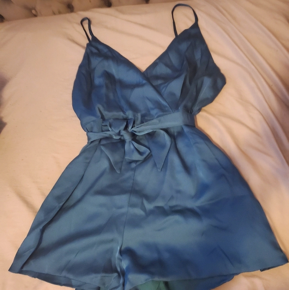 Teal Satin Romper